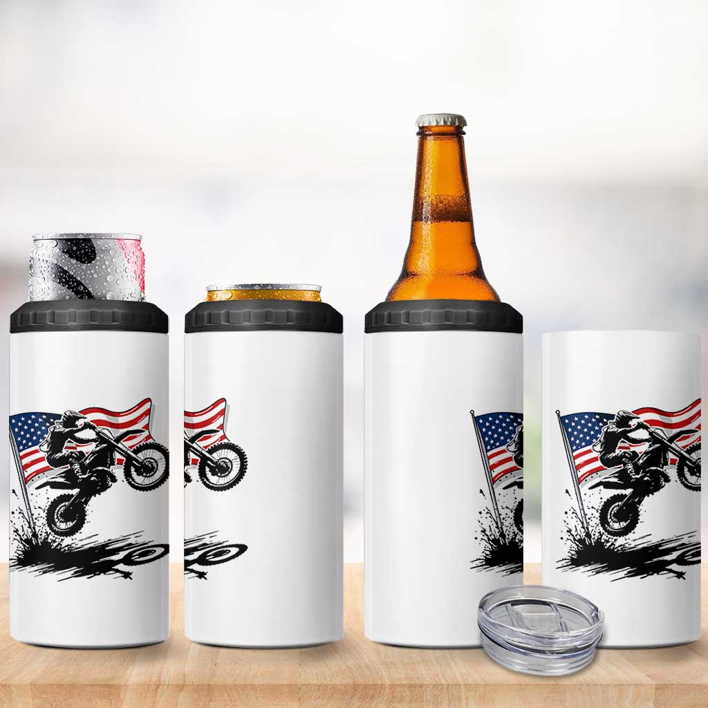 Dirt Bike American Flag Motocross 4 in 1 Can Cooler Tumbler