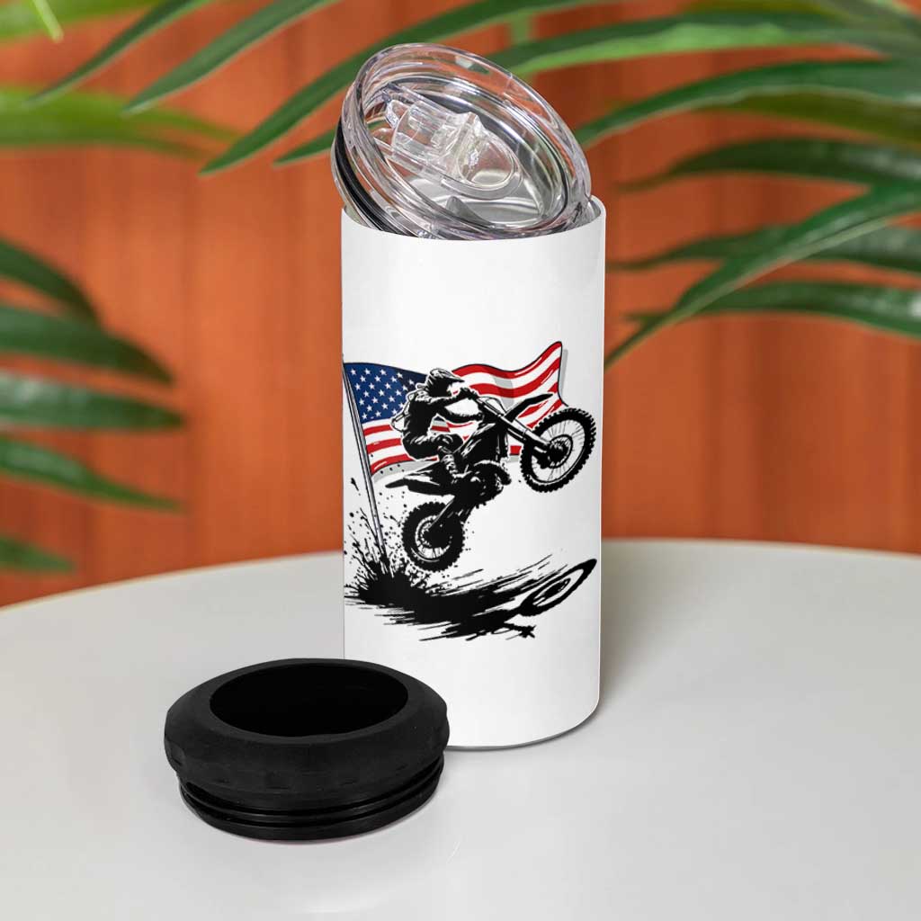 Dirt Bike American Flag Motocross 4 in 1 Can Cooler Tumbler