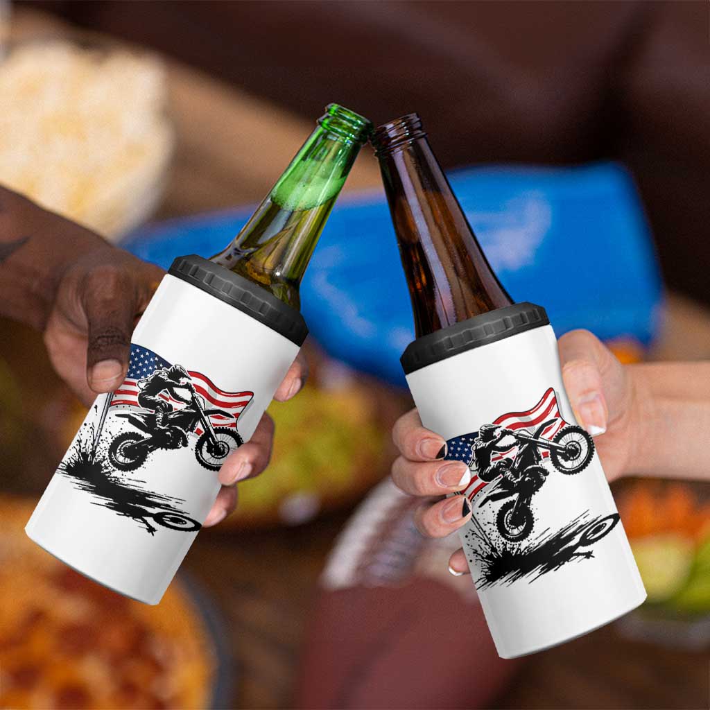 Dirt Bike American Flag Motocross 4 in 1 Can Cooler Tumbler