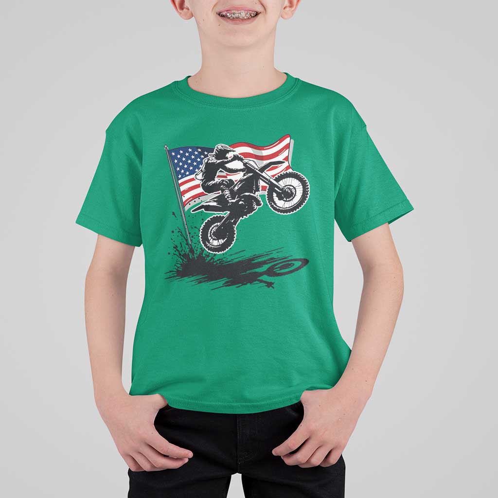 Dirt Bike American Flag Motocross T Shirt For Kid - Wonder Print Shop