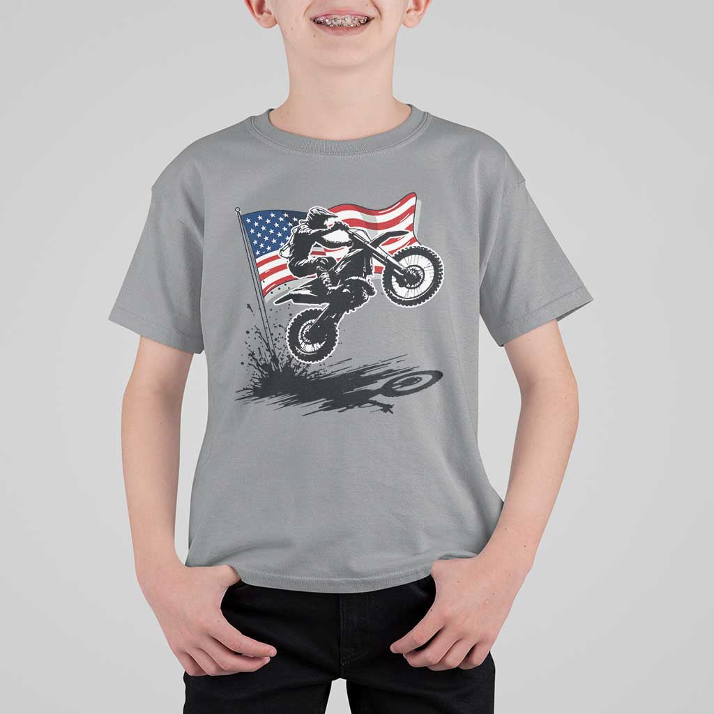Dirt Bike American Flag Motocross T Shirt For Kid - Wonder Print Shop