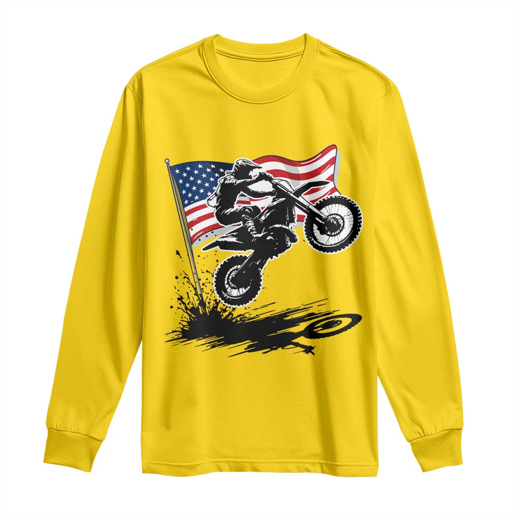 Dirt Bike American Flag Motocross Long Sleeve Shirt - Wonder Print Shop