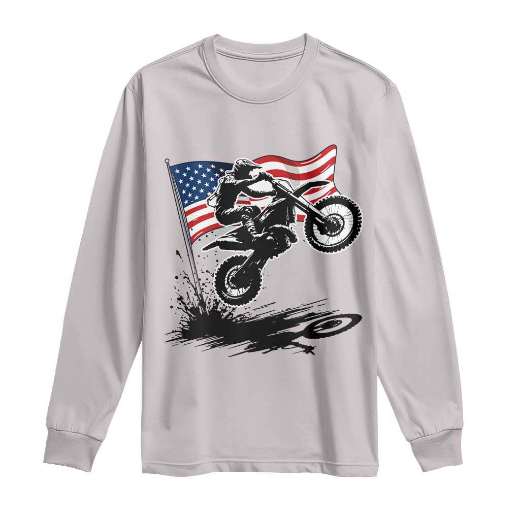 Dirt Bike American Flag Motocross Long Sleeve Shirt - Wonder Print Shop