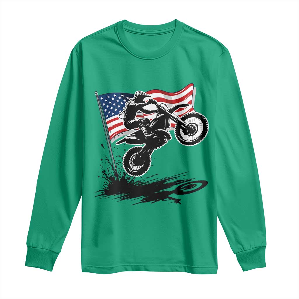 Dirt Bike American Flag Motocross Long Sleeve Shirt - Wonder Print Shop