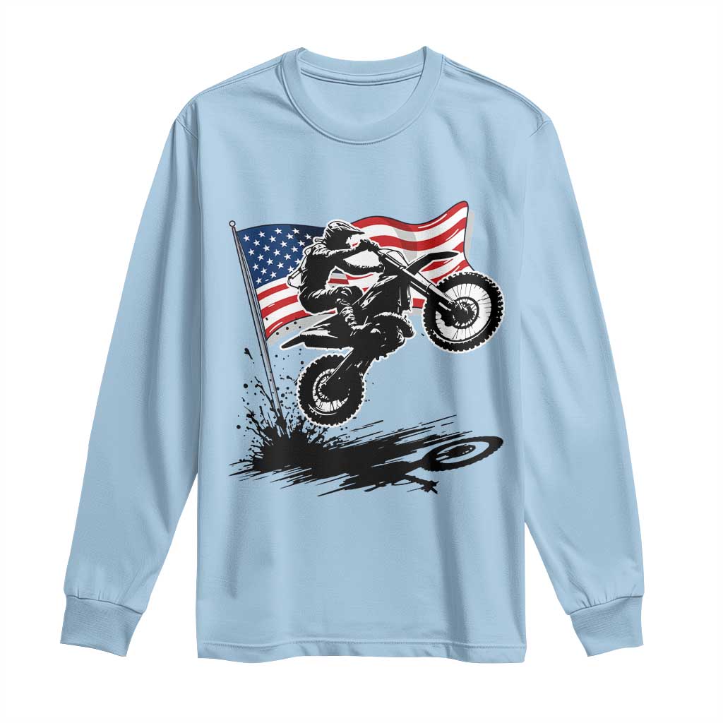 Dirt Bike American Flag Motocross Long Sleeve Shirt - Wonder Print Shop