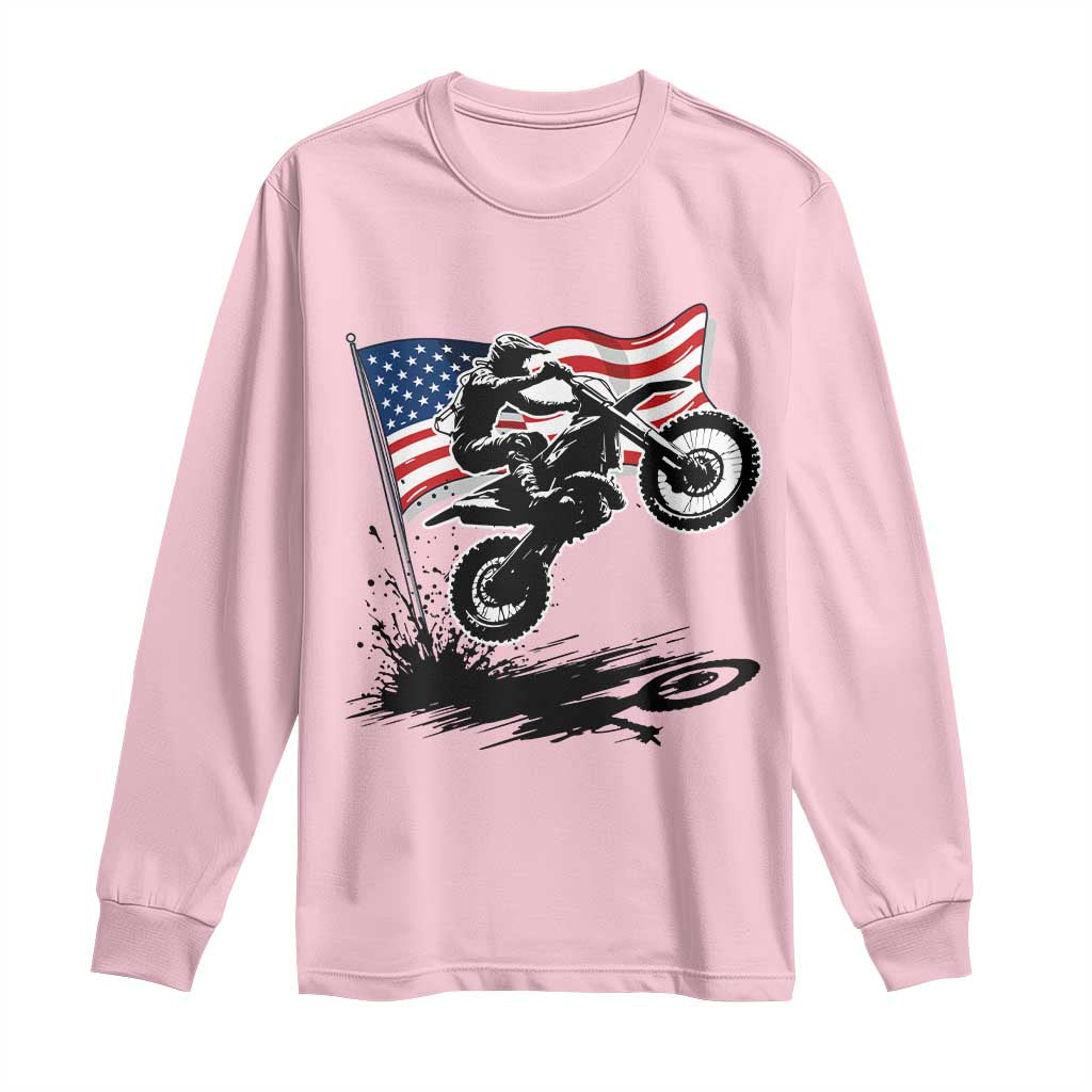 Dirt Bike American Flag Motocross Long Sleeve Shirt - Wonder Print Shop