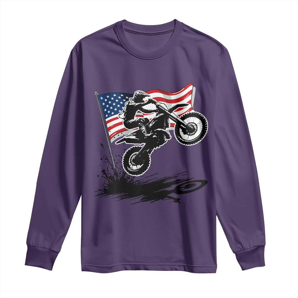 Dirt Bike American Flag Motocross Long Sleeve Shirt - Wonder Print Shop