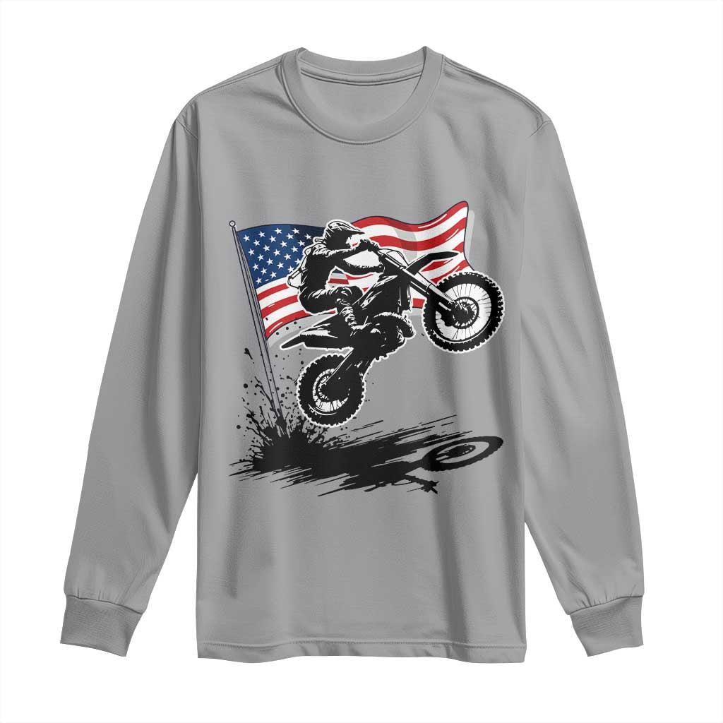 Dirt Bike American Flag Motocross Long Sleeve Shirt - Wonder Print Shop
