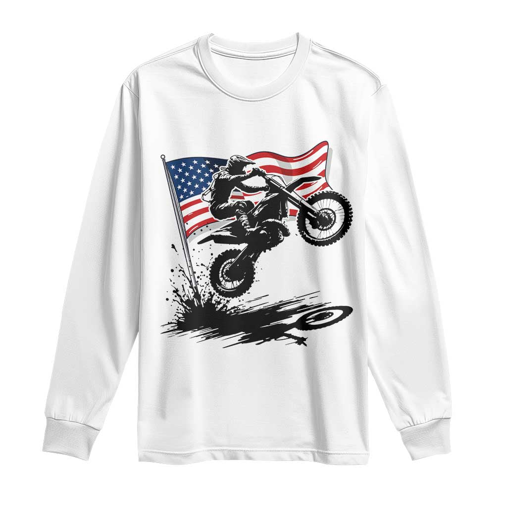 Dirt Bike American Flag Motocross Long Sleeve Shirt - Wonder Print Shop
