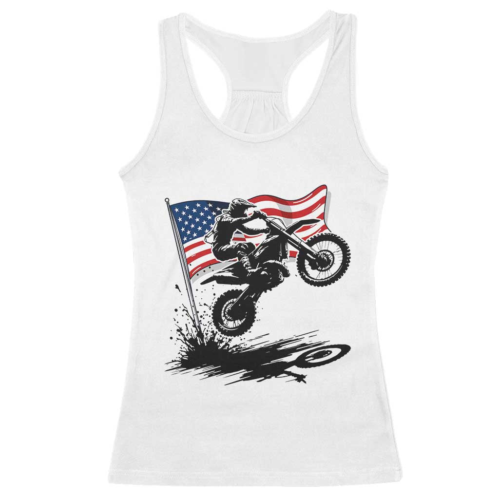 Dirt Bike American Flag Motocross Racerback Tank Top - Wonder Print Shop