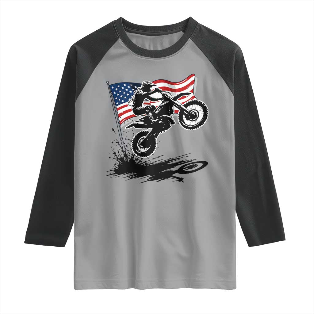 Dirt Bike American Flag Motocross Raglan Shirt - Wonder Print Shop
