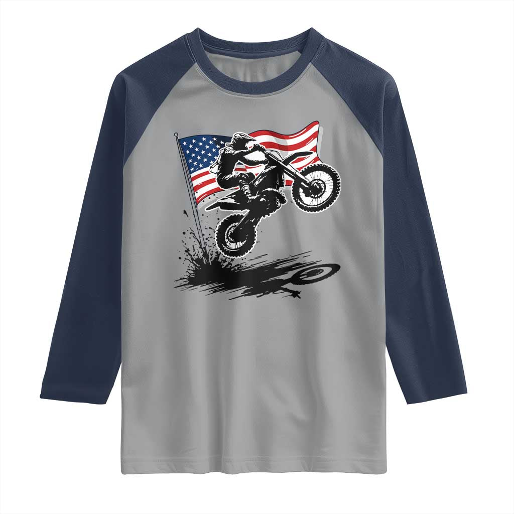 Dirt Bike American Flag Motocross Raglan Shirt - Wonder Print Shop