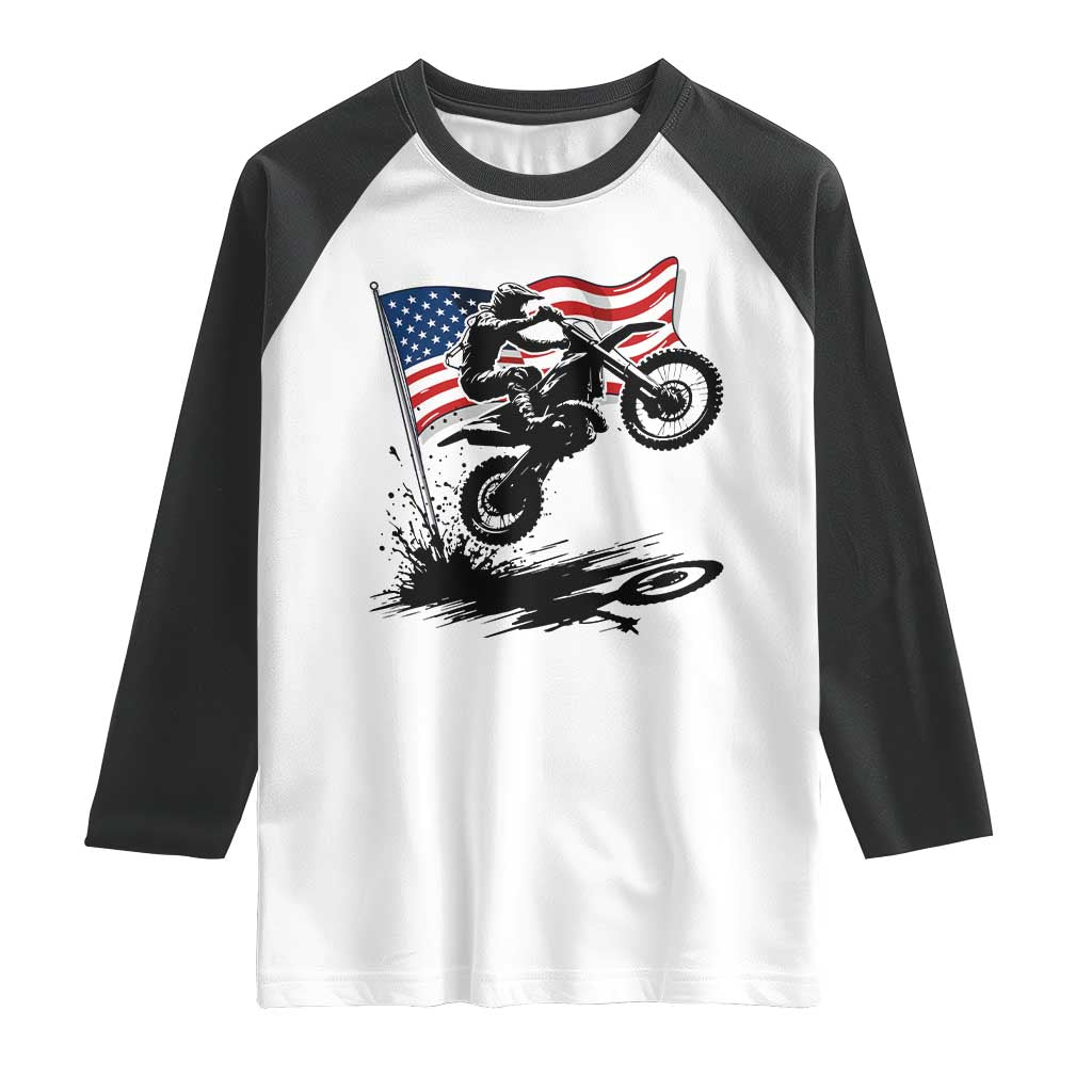 Dirt Bike American Flag Motocross Raglan Shirt - Wonder Print Shop