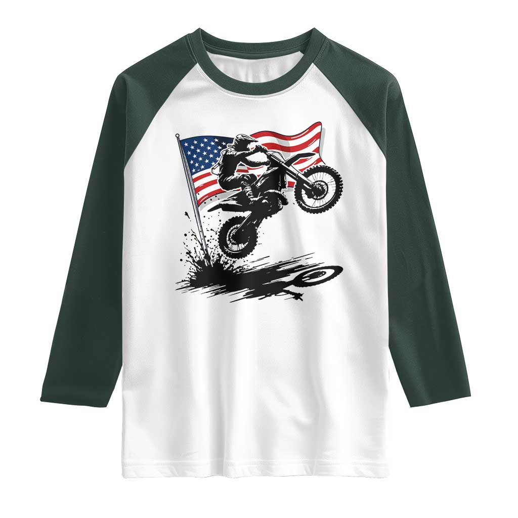 Dirt Bike American Flag Motocross Raglan Shirt - Wonder Print Shop
