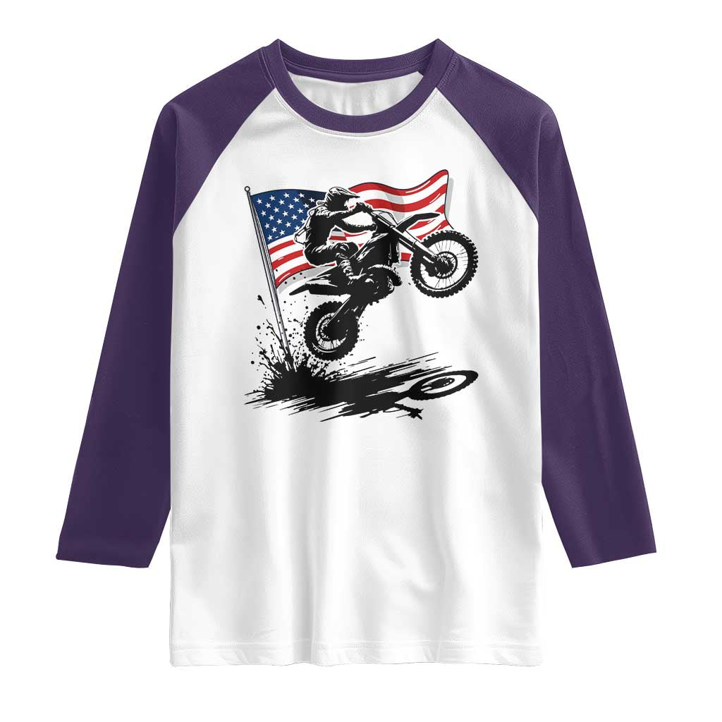 Dirt Bike American Flag Motocross Raglan Shirt - Wonder Print Shop