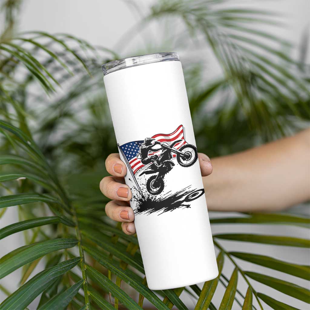 Dirt Bike American Flag Motocross Skinny Tumbler