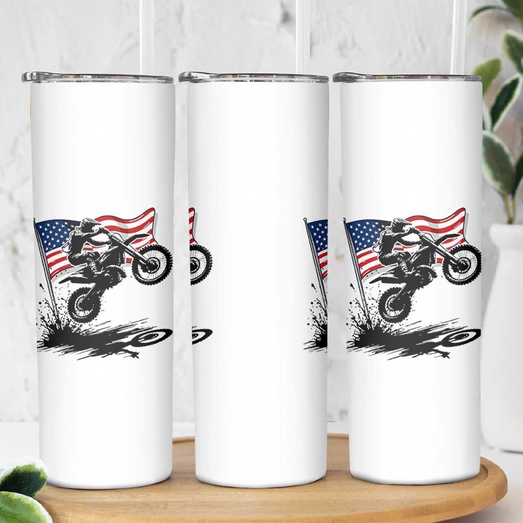 Dirt Bike American Flag Motocross Skinny Tumbler