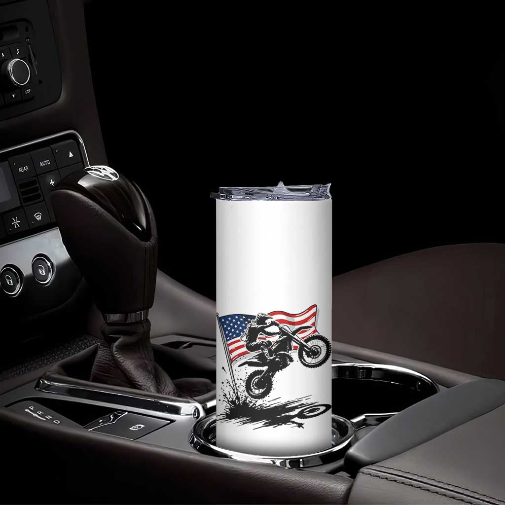 Dirt Bike American Flag Motocross Skinny Tumbler
