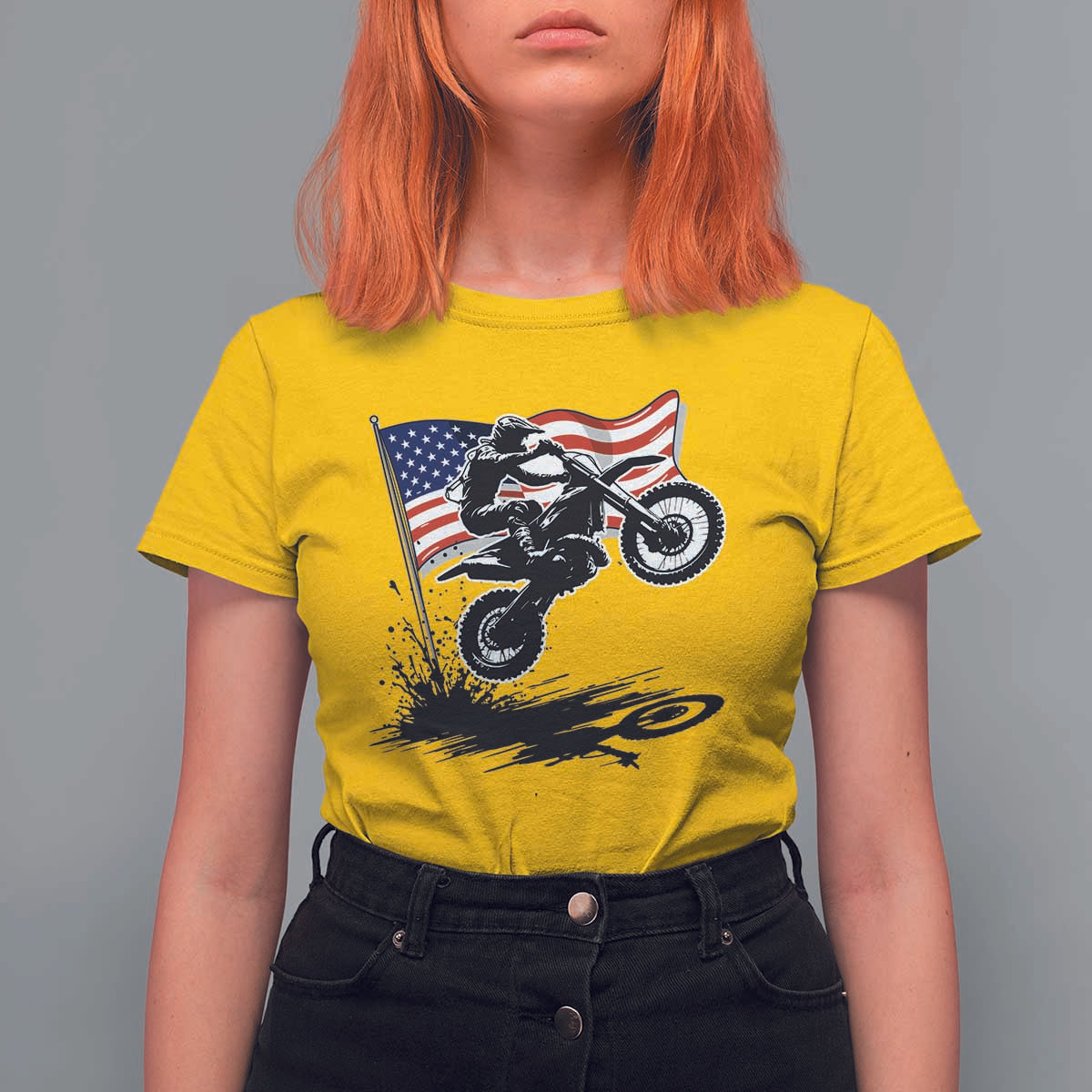 Dirt Bike American Flag Motocross T Shirt For Women - Wonder Print Shop