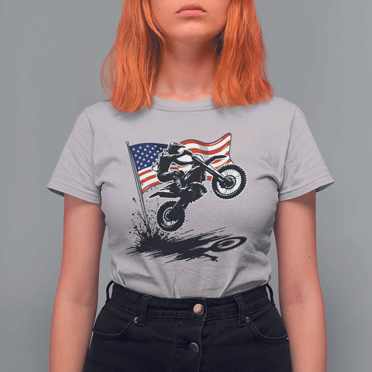 Dirt Bike American Flag Motocross T Shirt For Women - Wonder Print Shop