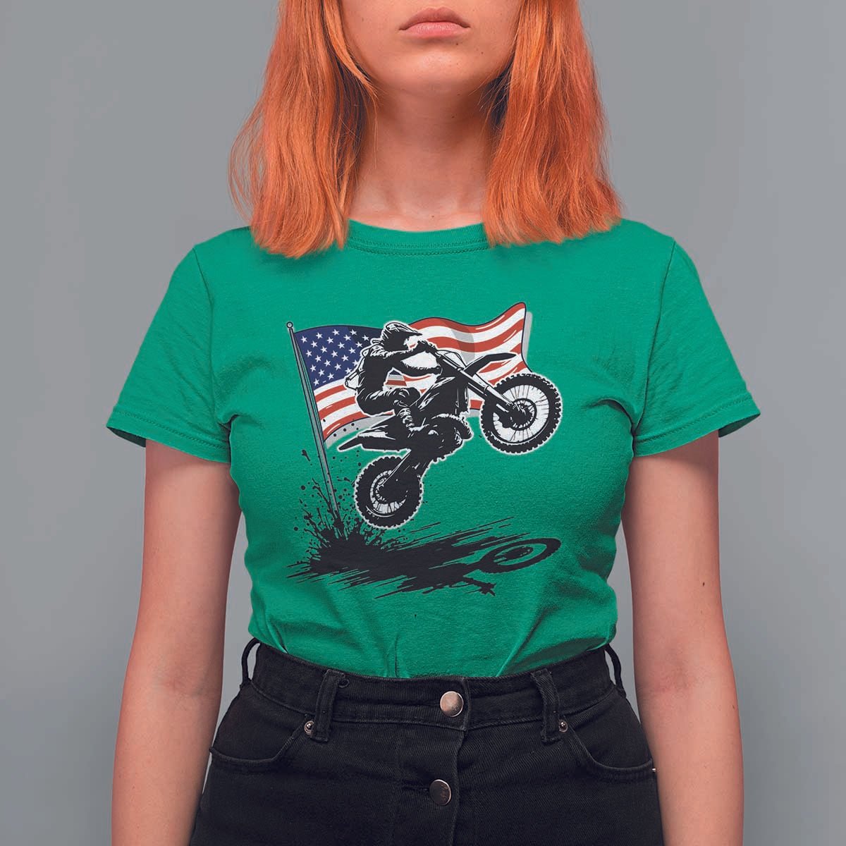 Dirt Bike American Flag Motocross T Shirt For Women - Wonder Print Shop