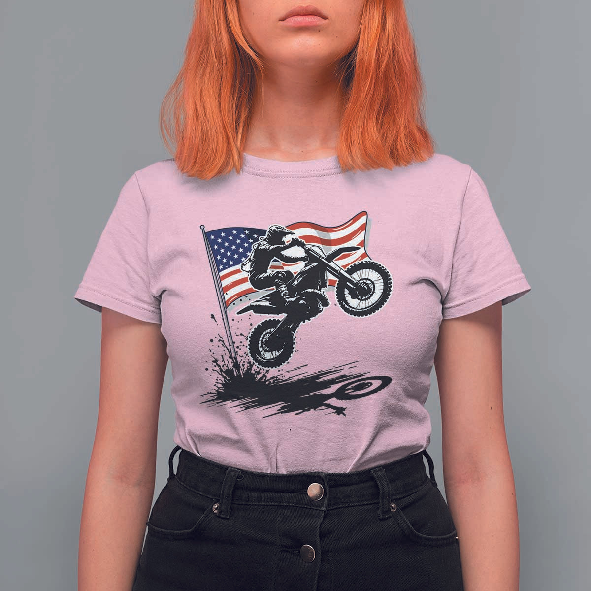 Dirt Bike American Flag Motocross T Shirt For Women - Wonder Print Shop
