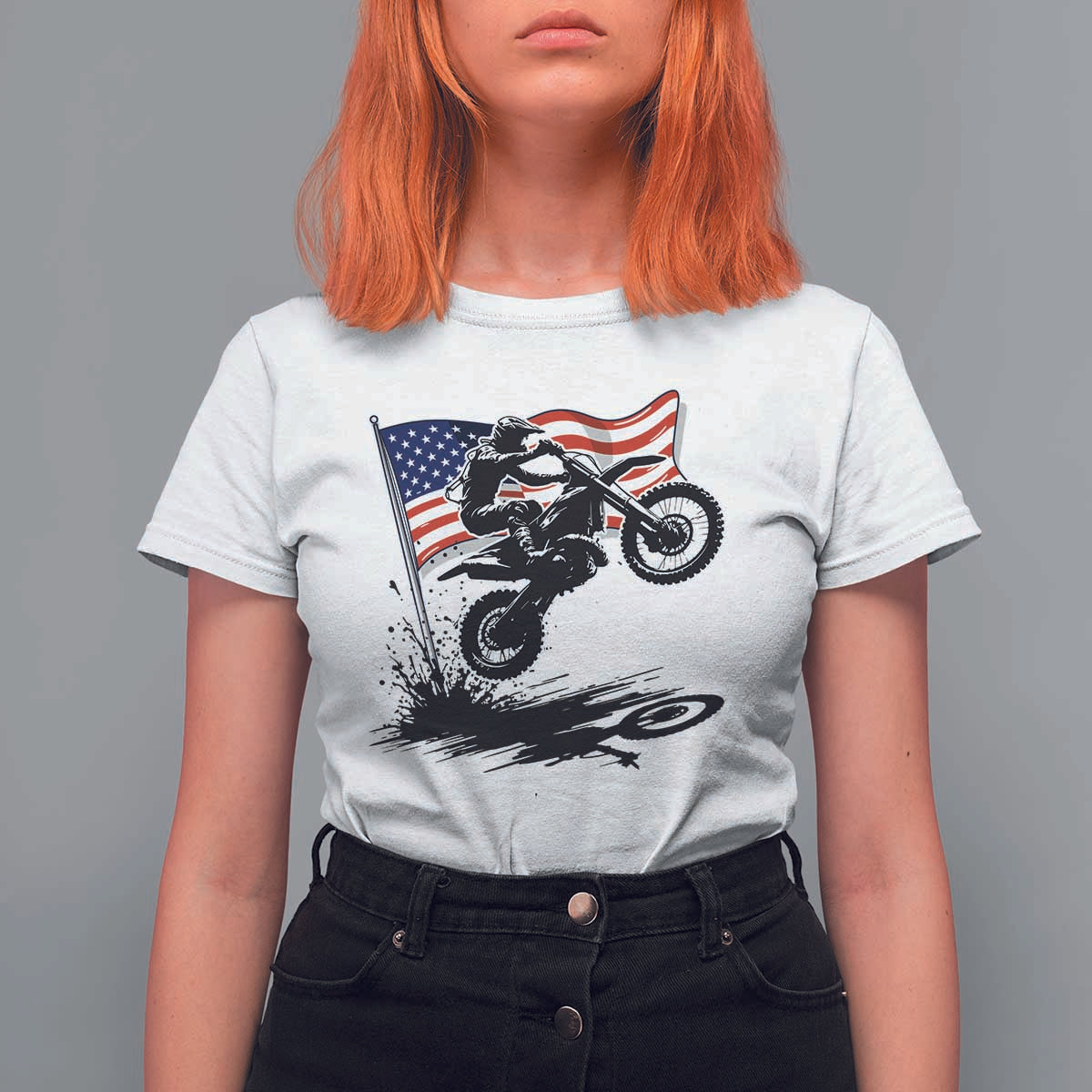Dirt Bike American Flag Motocross T Shirt For Women - Wonder Print Shop
