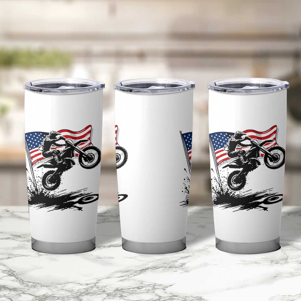 Dirt Bike American Flag Motocross Tumbler Cup