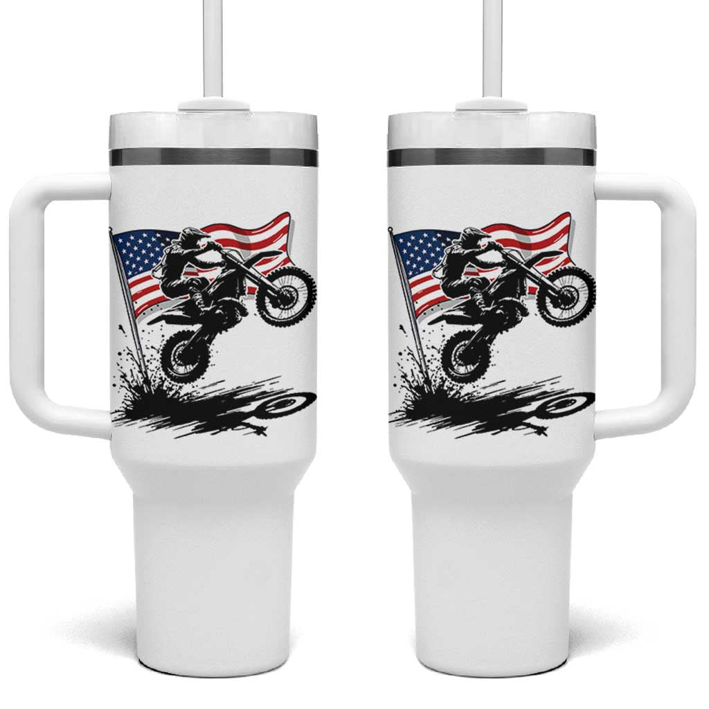 Dirt Bike American Flag Motocross Tumbler With Handle