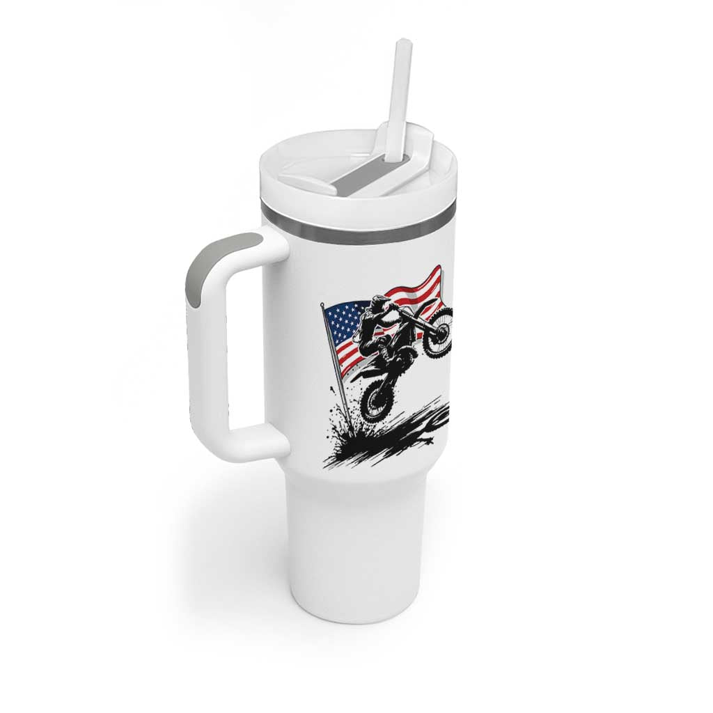 Dirt Bike American Flag Motocross Tumbler With Handle