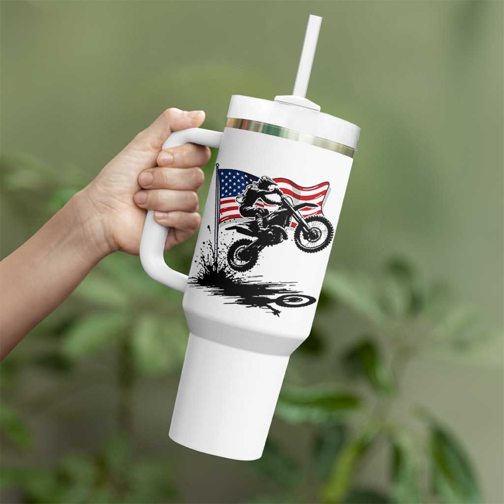 Dirt Bike American Flag Motocross Tumbler With Handle