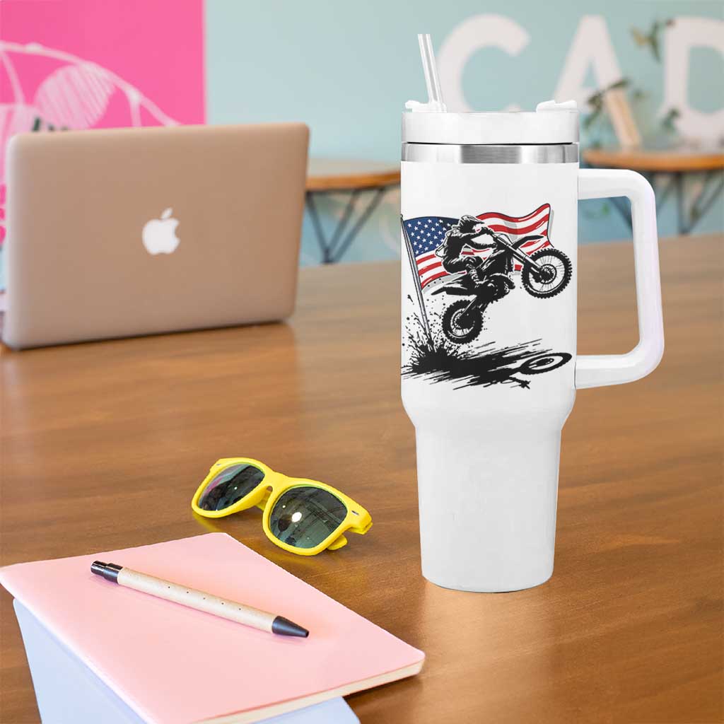 Dirt Bike American Flag Motocross Tumbler With Handle