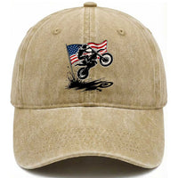 Dirt Bike American Flag Motocross Washed Cotton Baseball Cap