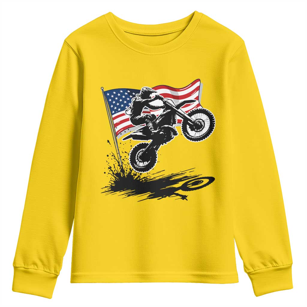 Dirt Bike American Flag Motocross Youth Sweatshirt - Wonder Print Shop