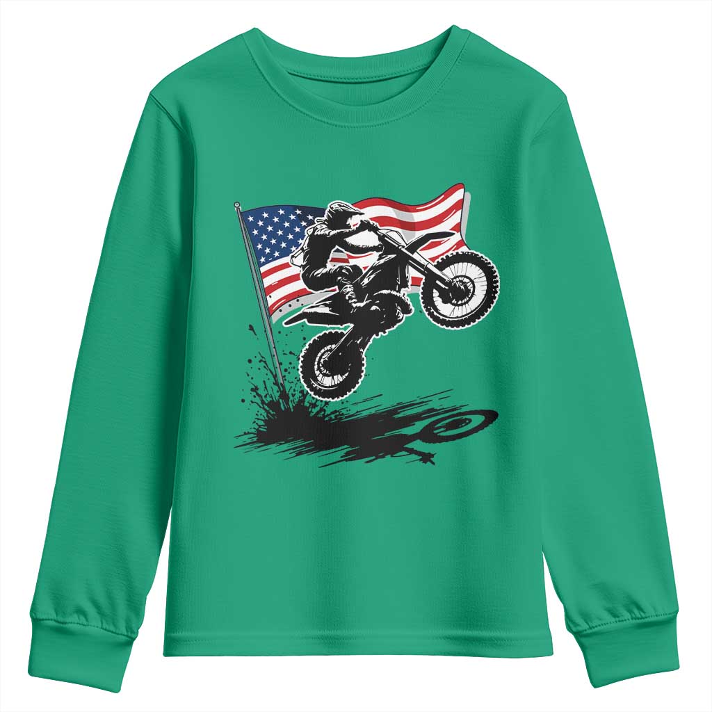 Dirt Bike American Flag Motocross Youth Sweatshirt - Wonder Print Shop