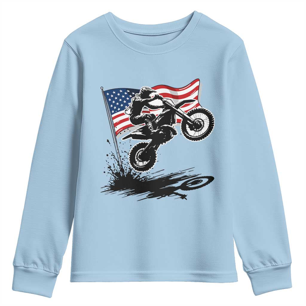 Dirt Bike American Flag Motocross Youth Sweatshirt - Wonder Print Shop