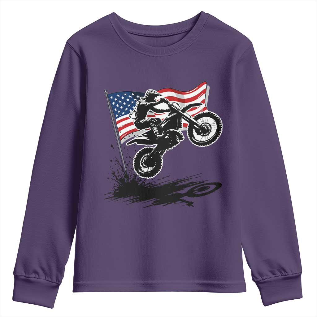 Dirt Bike American Flag Motocross Youth Sweatshirt - Wonder Print Shop
