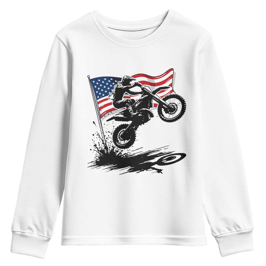 Dirt Bike American Flag Motocross Youth Sweatshirt - Wonder Print Shop