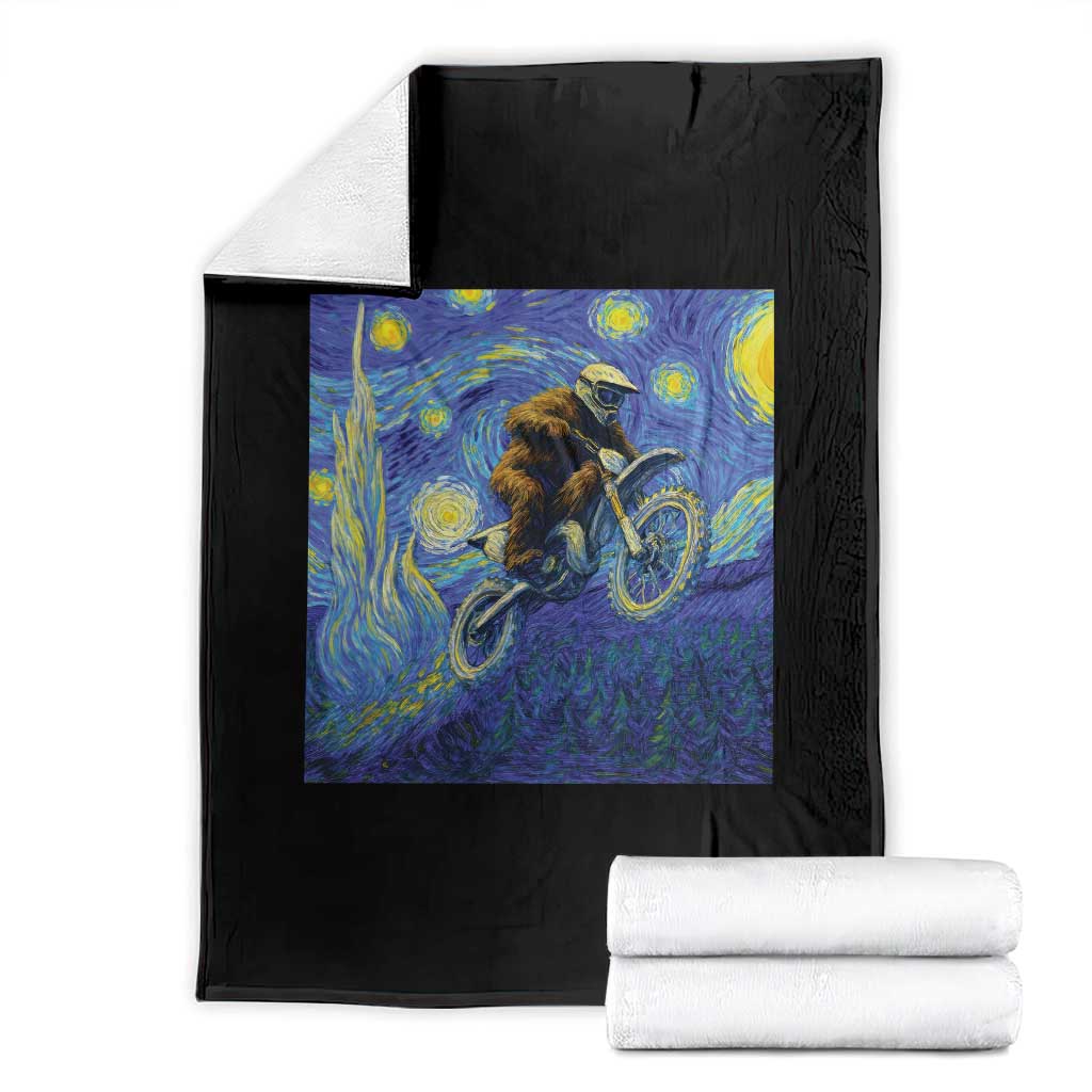 Bigfoot Dirt Bike Sasquatch Throw Blanket Starry Night Van Gogh Biker - Wonder Print Shop