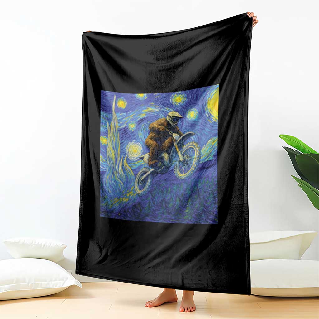 Bigfoot Dirt Bike Sasquatch Throw Blanket Starry Night Van Gogh Biker - Wonder Print Shop