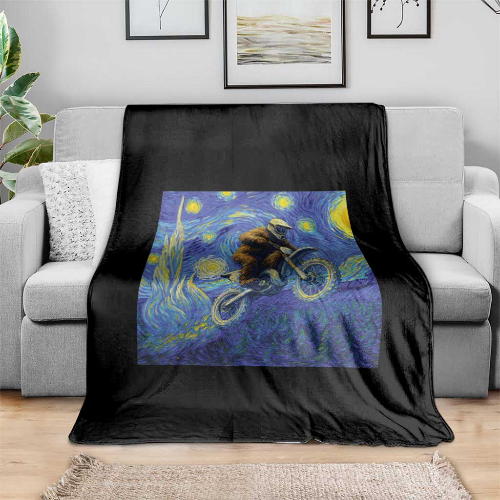 Bigfoot Dirt Bike Sasquatch Throw Blanket Starry Night Van Gogh Biker - Wonder Print Shop