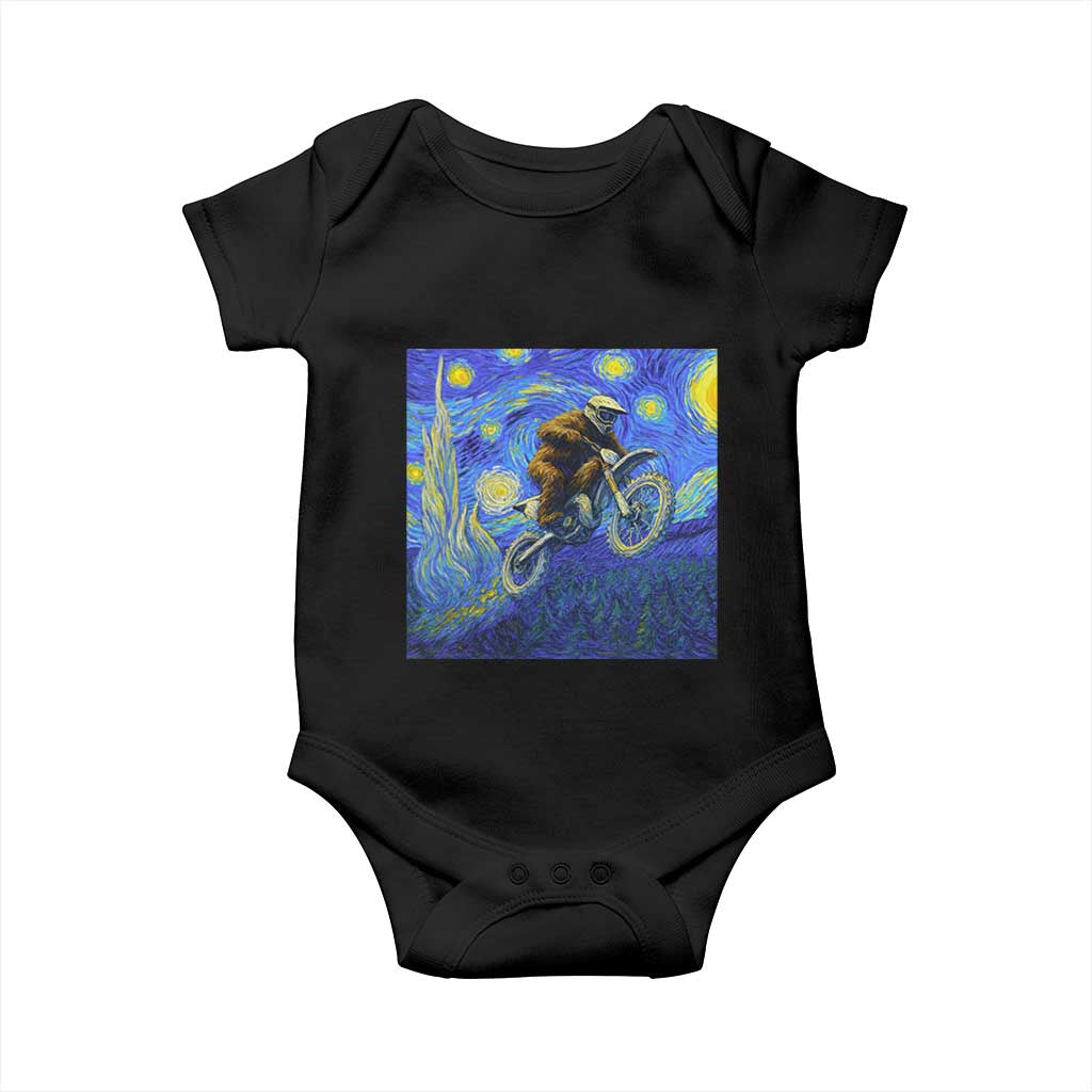 Bigfoot Dirt Bike Sasquatch Baby Onesie Starry Night Van Gogh Biker - Wonder Print Shop