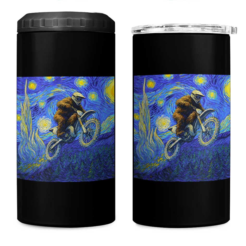 Bigfoot Dirt Bike Sasquatch 4 in 1 Can Cooler Tumbler Starry Night Van Gogh Biker