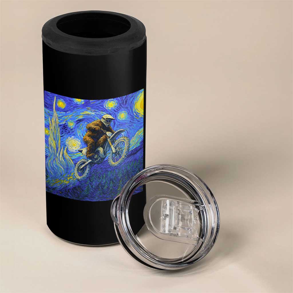 Bigfoot Dirt Bike Sasquatch 4 in 1 Can Cooler Tumbler Starry Night Van Gogh Biker