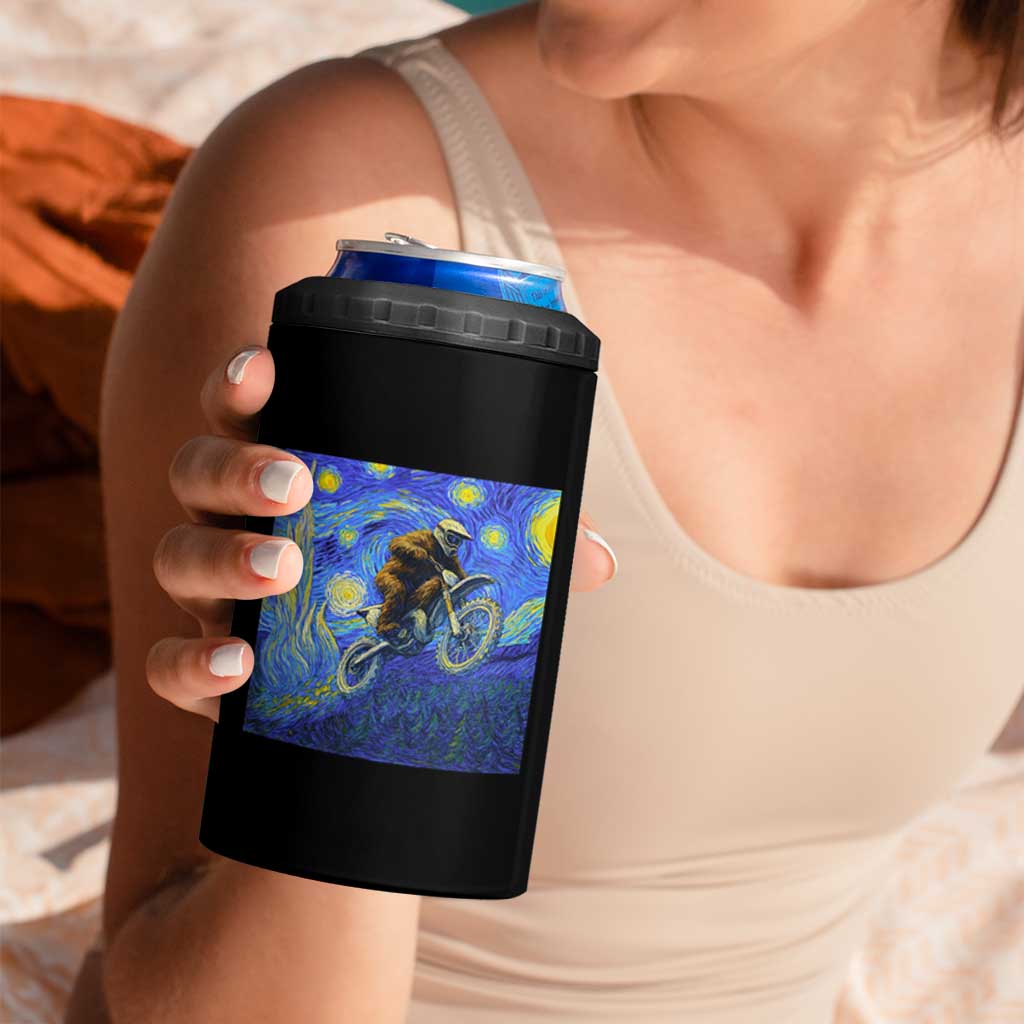 Bigfoot Dirt Bike Sasquatch 4 in 1 Can Cooler Tumbler Starry Night Van Gogh Biker