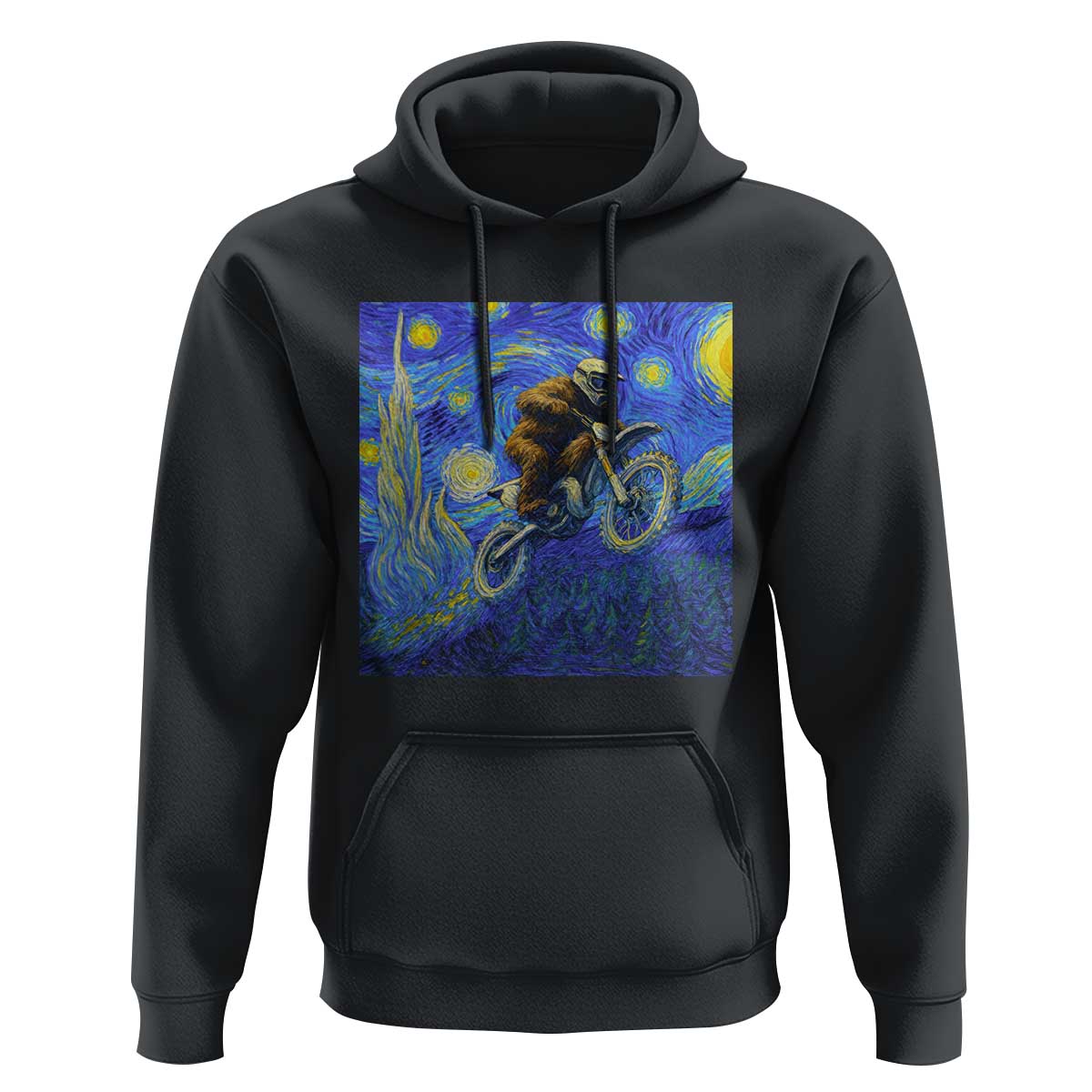Bigfoot Dirt Bike Sasquatch Hoodie Starry Night Van Gogh Biker - Wonder Print Shop