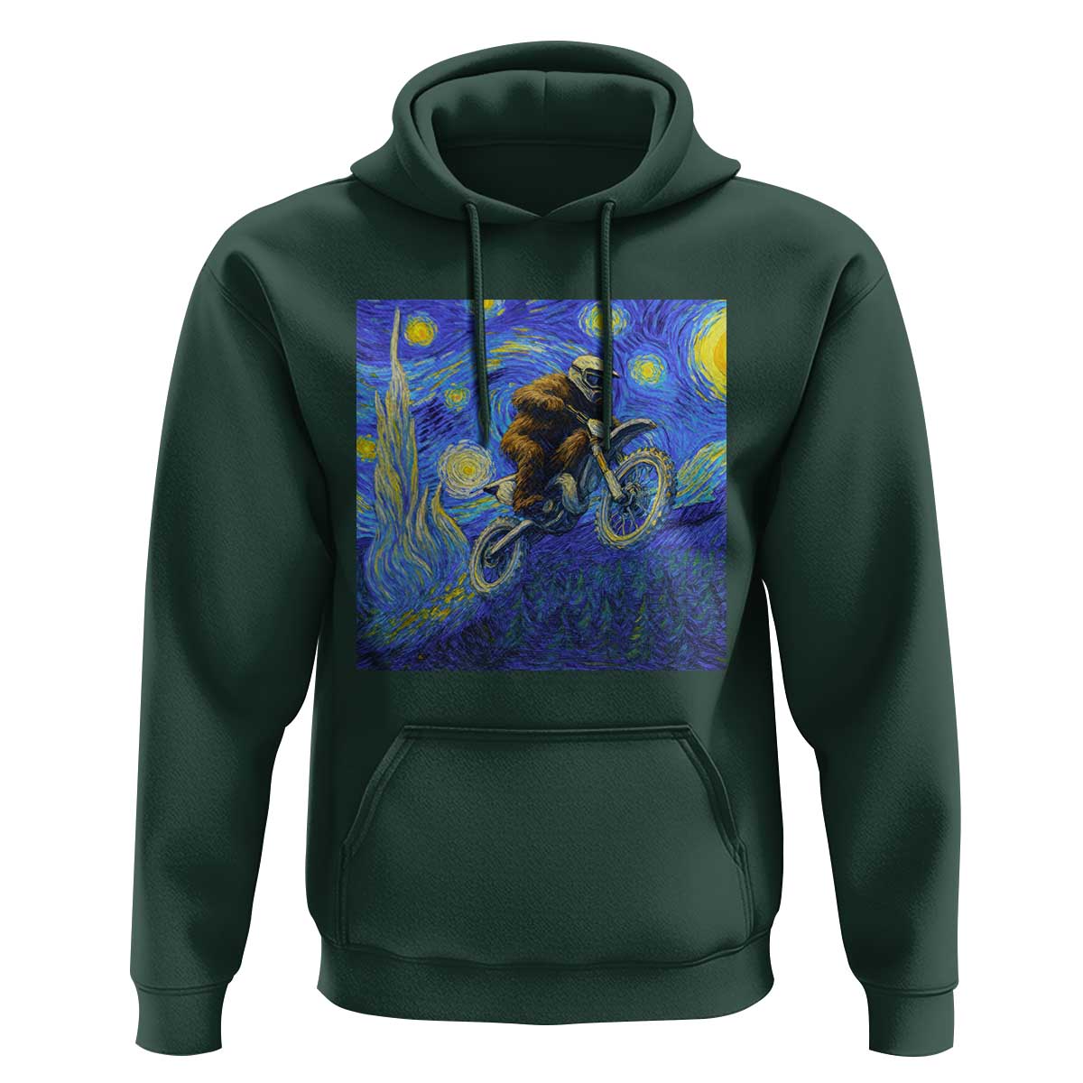 Bigfoot Dirt Bike Sasquatch Hoodie Starry Night Van Gogh Biker - Wonder Print Shop