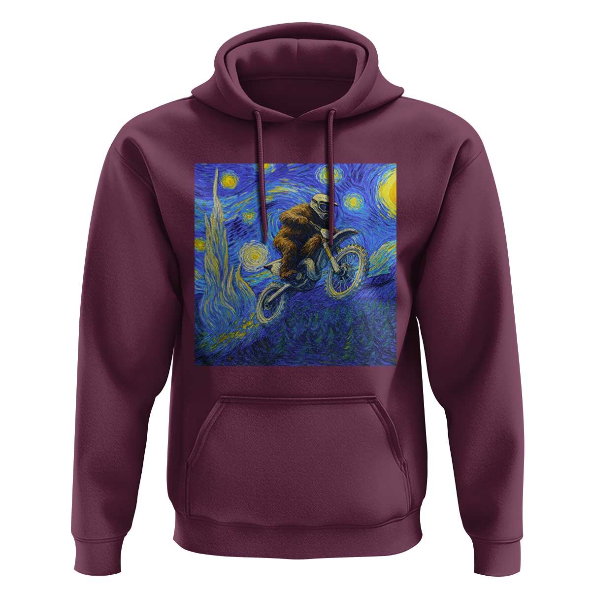 Bigfoot Dirt Bike Sasquatch Hoodie Starry Night Van Gogh Biker - Wonder Print Shop