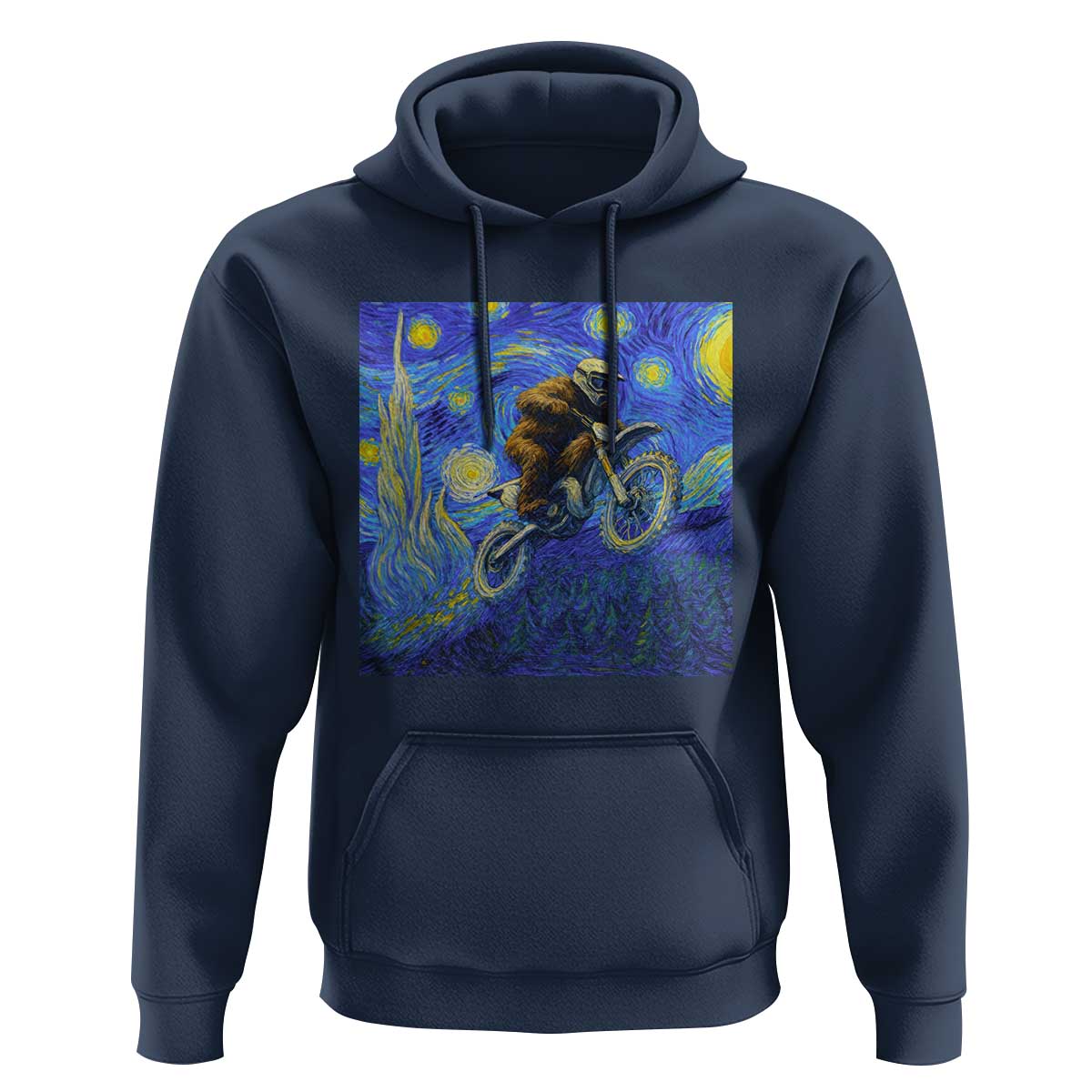 Bigfoot Dirt Bike Sasquatch Hoodie Starry Night Van Gogh Biker - Wonder Print Shop