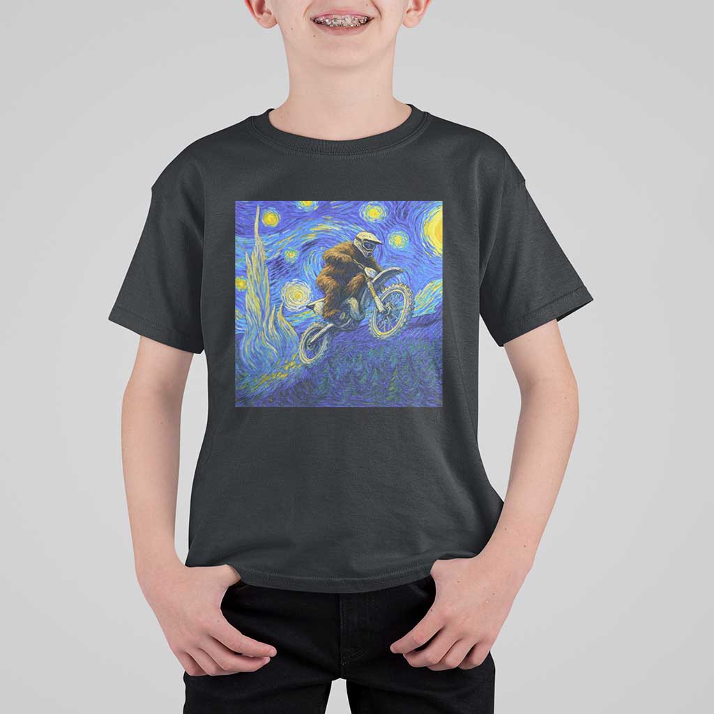 Bigfoot Dirt Bike Sasquatch T Shirt For Kid Starry Night Van Gogh Biker - Wonder Print Shop